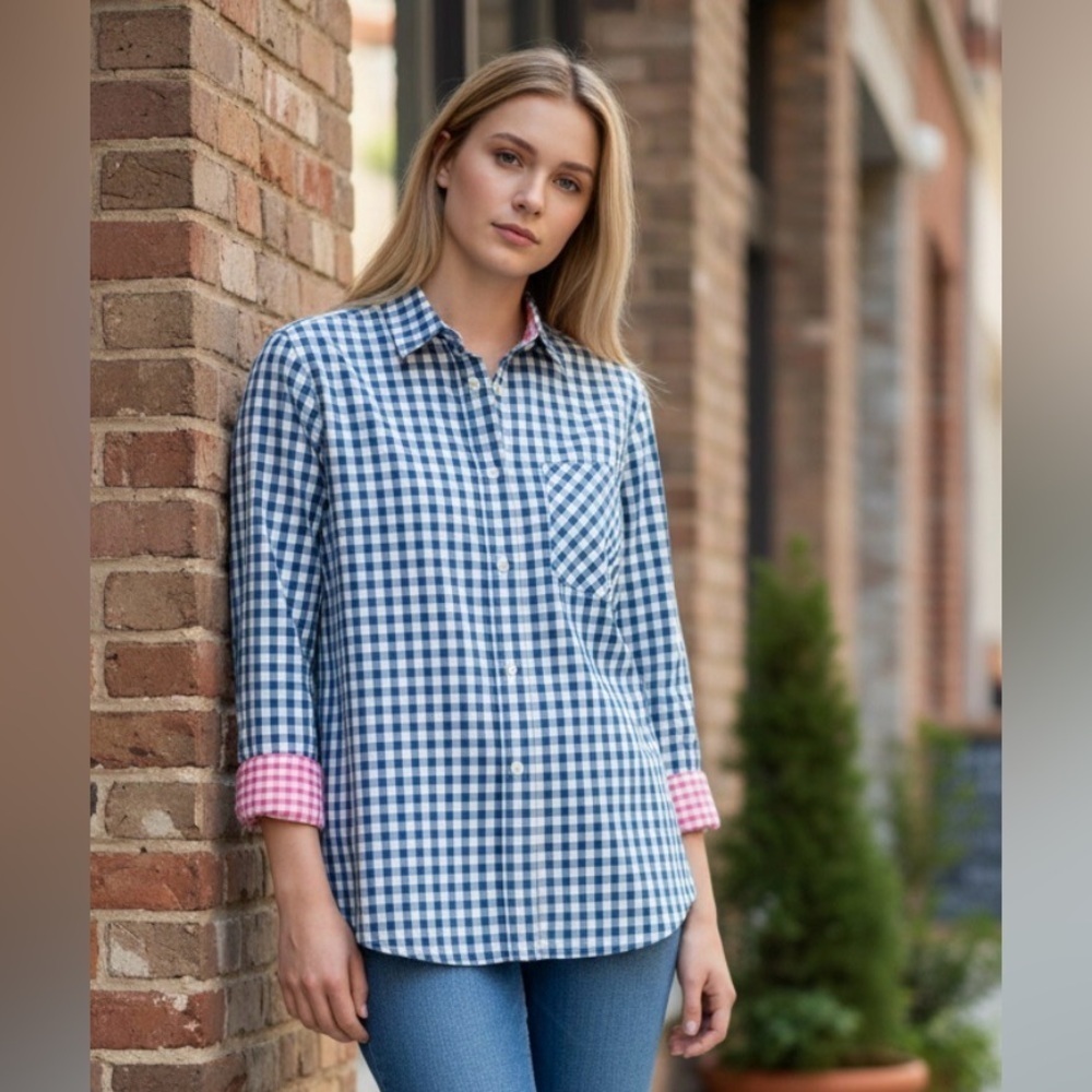 Brooks Brothers Button Down Shirt with Blue Gingham Pattern